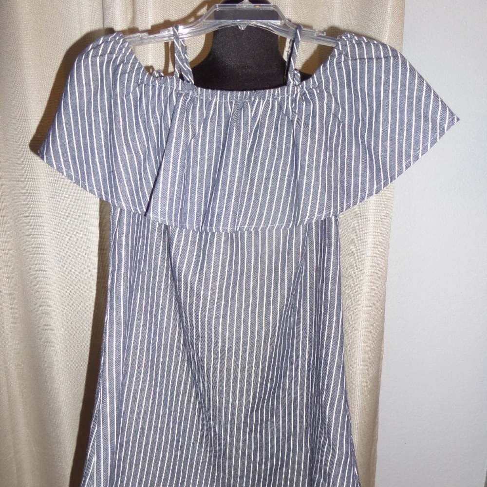 🌵EN CREME BLUE stripes Sz S Strapless DENIM dress